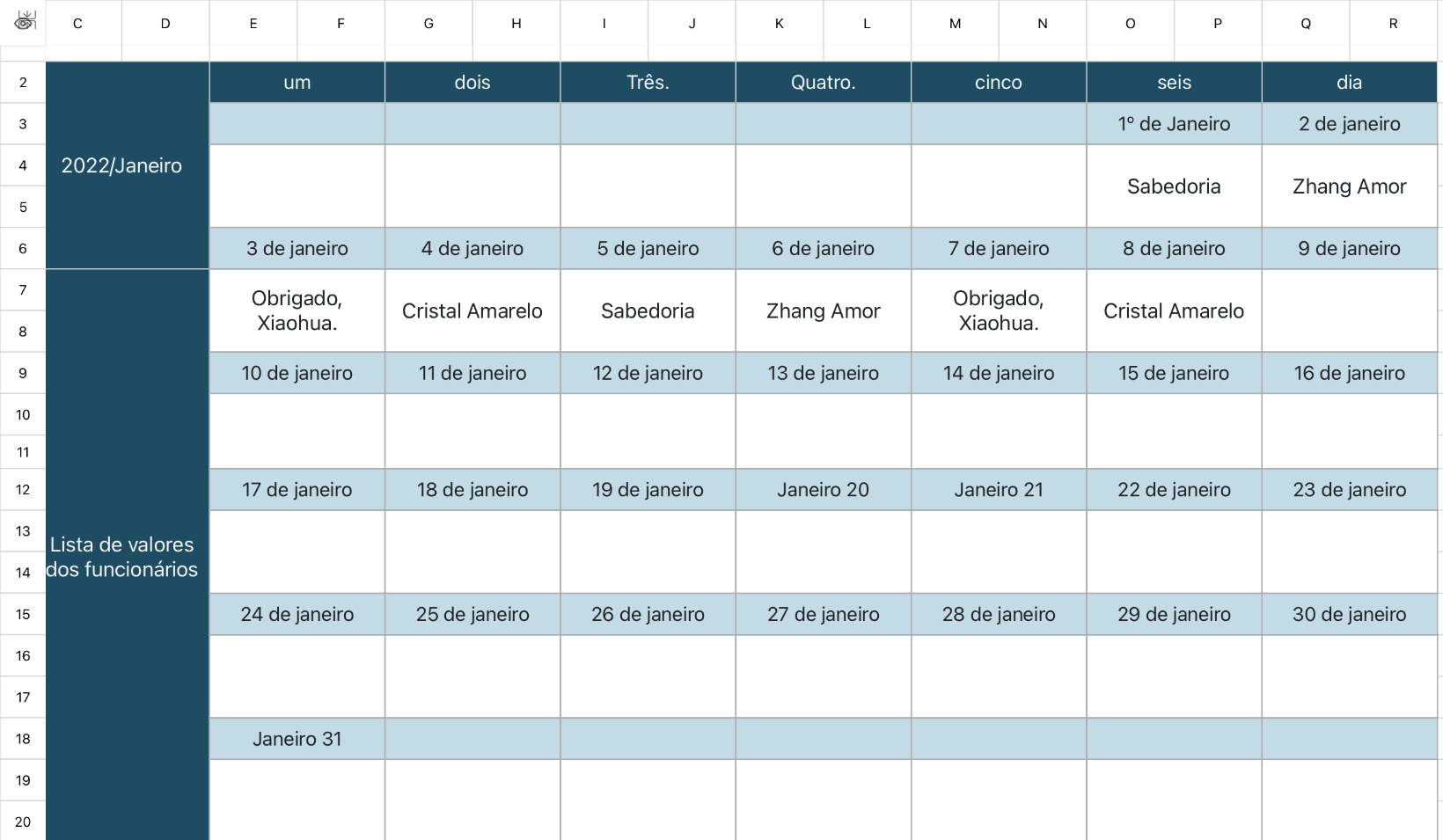 Lista de Valores do Trabalhador 1